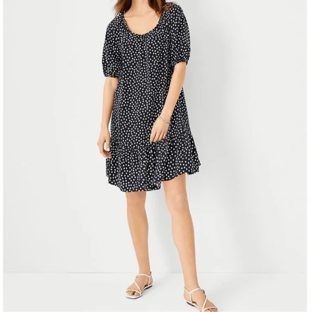 NWT Ann Taylor Polka Dot Tie Back Flounce Shift Dress Size XS